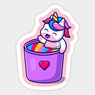 Cute Unicorn In Rainbow Mug Cartoon Sticker